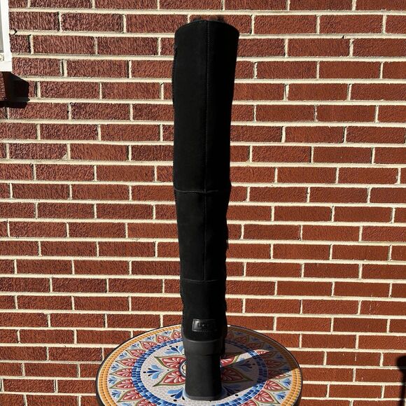 UGG New Heights Women’s Sz 8 Black Suede 3.5” Heel Over the Knee Platform Boots - Picture 3 of 8